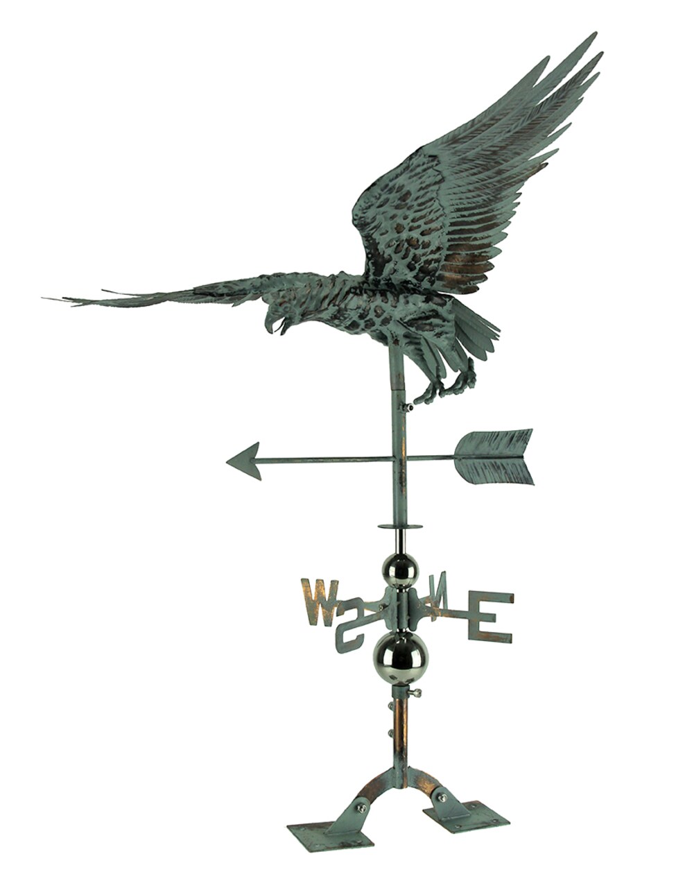 Verdigris Patina Metal Flying Eagle Weather Vane with Roof Mount